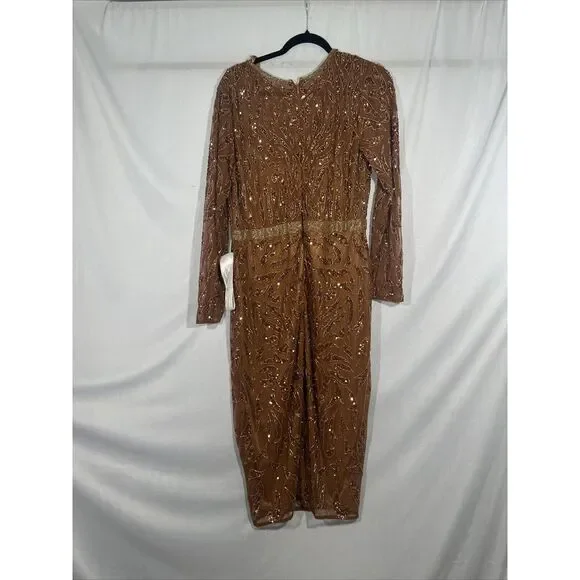 NWT Mac Duggal‎ [ 16W ] 5518 Embellished Long Sleeve High Neck Dress Copper - Picture 9 of 12